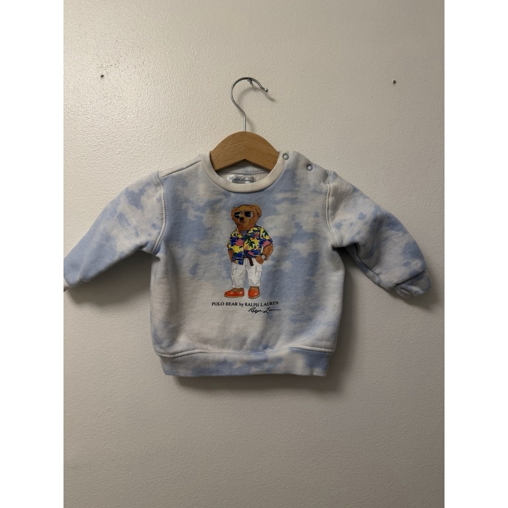 Ralph Lauren Polo Bear Fleece Sweatshirt Blue Tie Dye Baby Size 6 Months